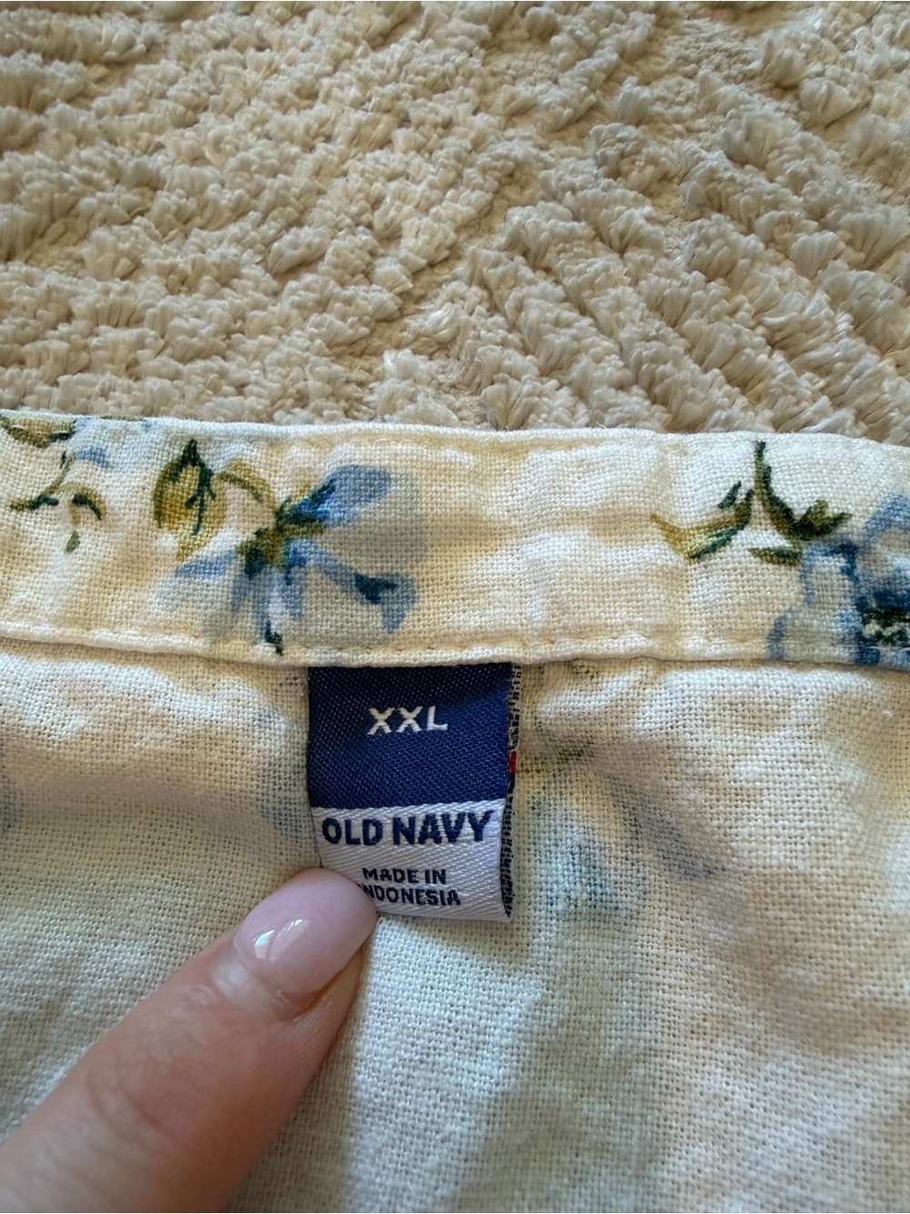 Old Navy White Blue Floral Linen Blend Tank Top XXL Cottagecore Sleeveless - Picture 4 of 8